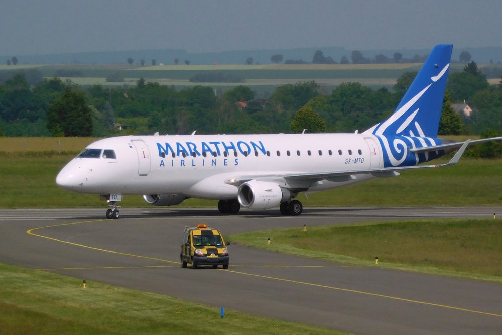 A Marathon Airlines Embraer E175 taxiing for departure