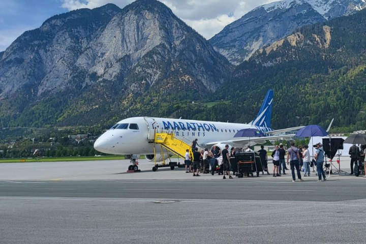 Production activity beside an aircraft