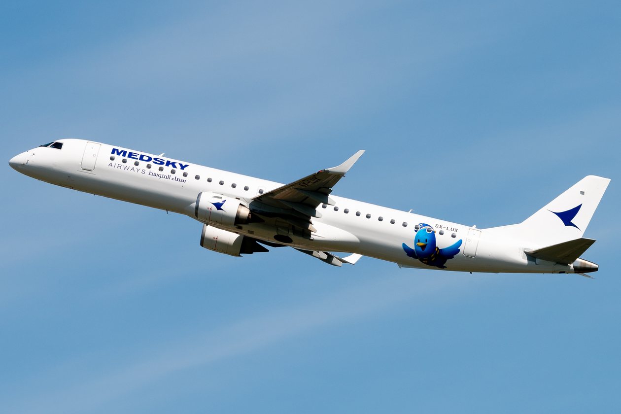 Embraer aircraft in MedSky Airways livery in flight