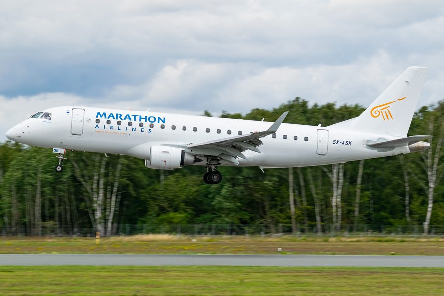 Marathon Airlines aircraft approaching an airport